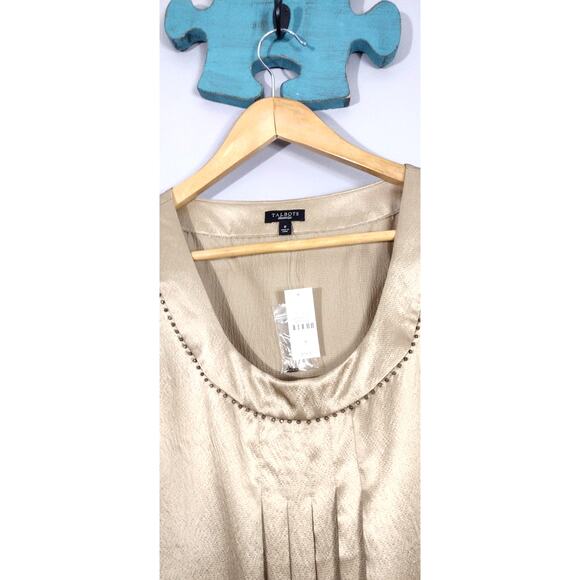 Talbots Women’s Brown 100% Silk Beaded Pleated Blouse Top Size 8 NWT - Picture 5 of 12